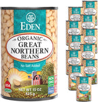 Eden Organic Great Northern Beans, 15 oz Can (12-Pack Case), No Salt Added, Non-GMO, Gluten Free, U.S. Grown, Heat and Serve, Macrobiotic, Similar to Cannellini, Smoother
