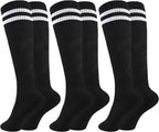 Glooarm 3 Pairs Kids Soccer Socks Baseball Uniform Striped Knee High Socks Cotton World Cup for Boys Girls 3-12 Years Old