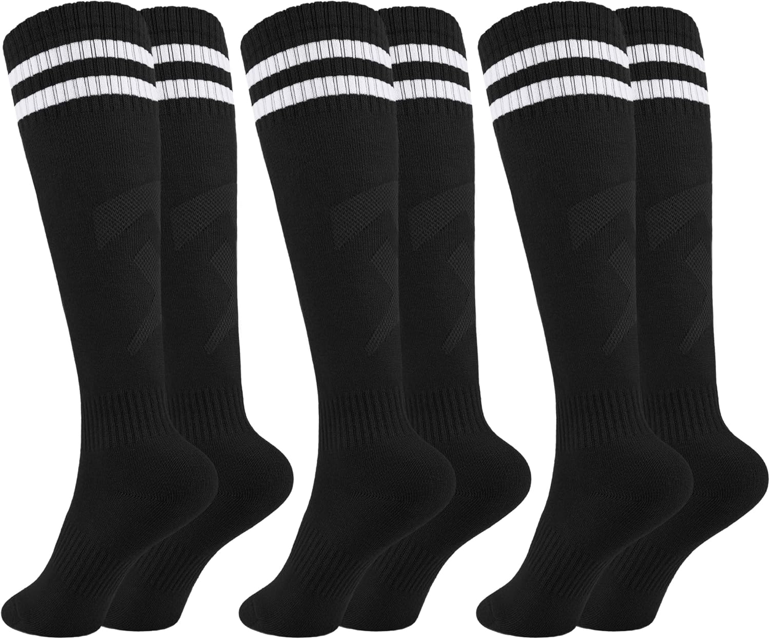 Glooarm 3 Pairs Kids Soccer Socks Baseball Uniform Striped Knee High Socks Cotton World Cup for Boys Girls 3-12 Years Old