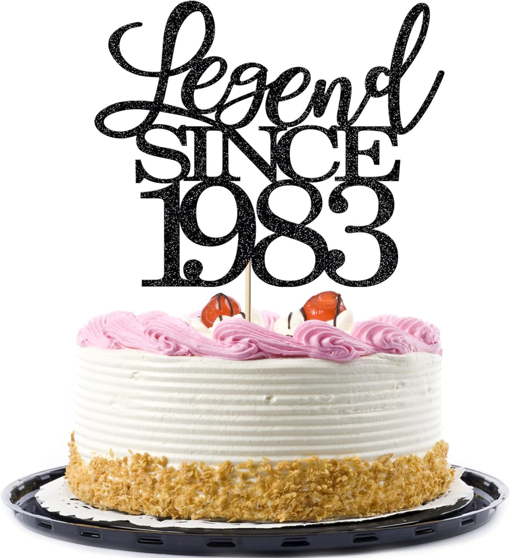 Legend Since 1983 Cake Topper 43th Birthday Happy Birthday Cake Topper Men and Women Cheer 43 Years Old Handmade Black Glitter Cake Decoration (1983)
