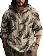 LOAIHA Mens Artistic Print Hooded Sweatshirt Long Sleeve Cotton Blend Lightweight Pullover Button Top for Autumn Outfit