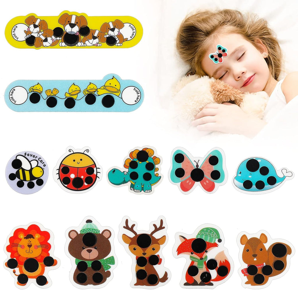 12 pcs Stick-on Fever Indicator Forehead Fever Kids Cartoon Stickers Temperature Fever Patch