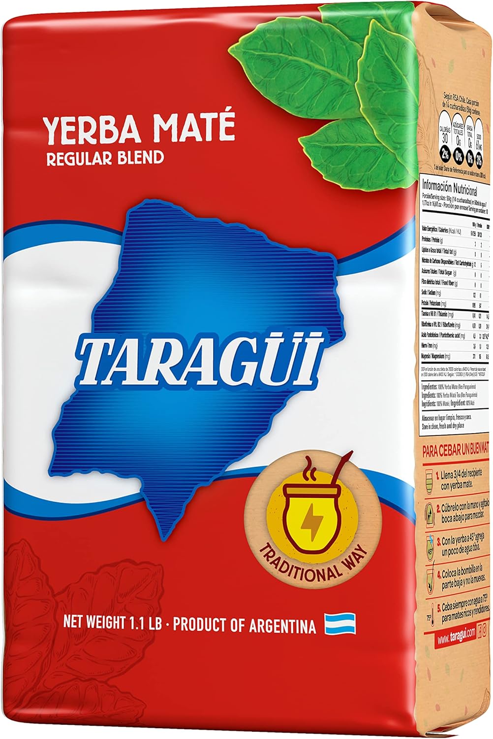 Taragüi Yerba Mate with Stems, 500 gr - 1.1 lbs (Red Pack)