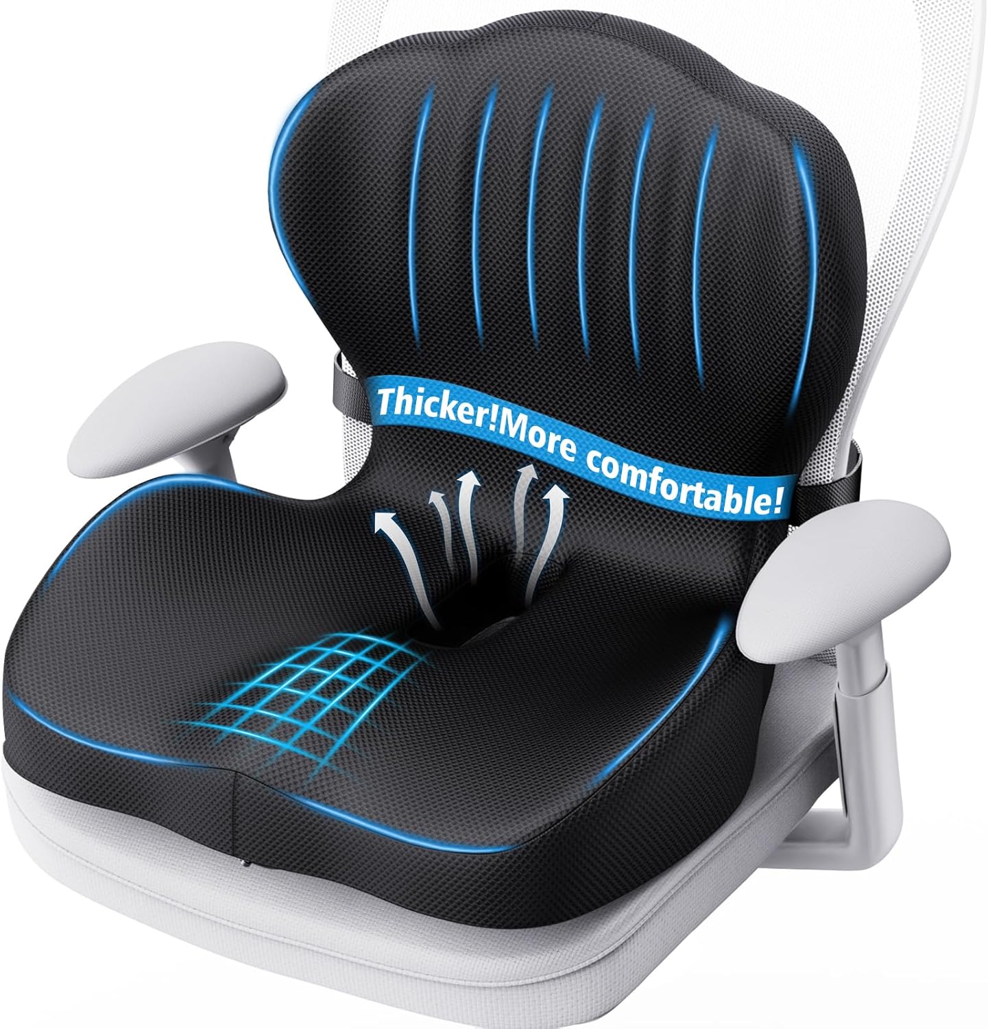 Benazcap Memory Foam Seat Cushion with Lumbar Support Pillow for Office Chair, Car & Gaming Seat, Wheelchair, Ergonomic Design for Sciatica & Tailbone Pressure Relief, Black