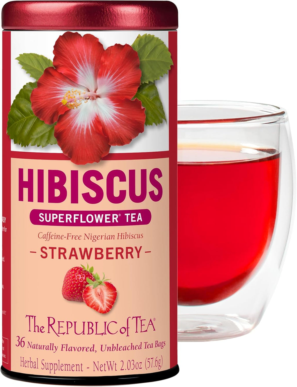 The Republic of Tea – Hibiscus Strawberry Tea, 36 Tea Bags, Herbal Blend, Caffeine Free, Gluten Free