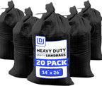 DURASACK Heavy Duty Sand Bags with Tie Strings Empty Woven Polypropylene Sand-Bags for Flood Control with 1600 Hours of UV Protection, 50 lbs Capacity, 14x26 inches, Black, Pack of 20