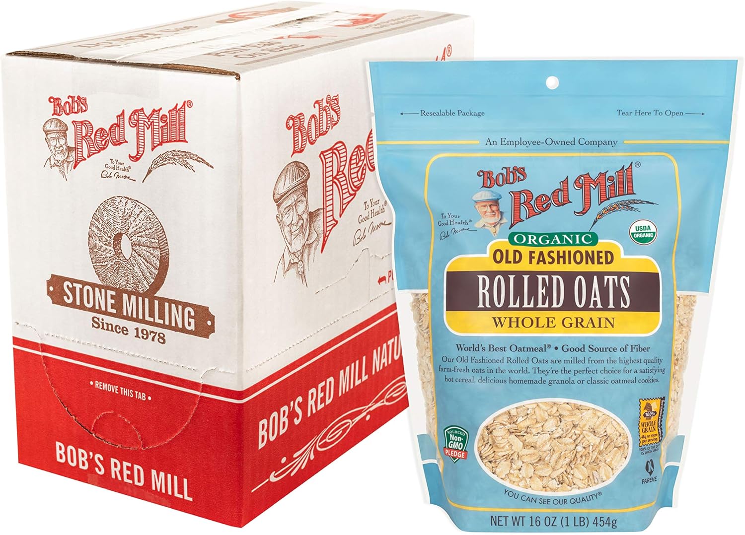 Bob's Red Mill Organic Old Fashioned Rolled Oats, 16oz (Pack of 4) - Non GMO, Whole Grain, Vegan, Kosher