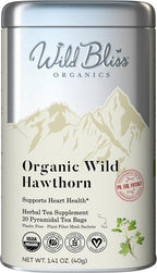 Wild Bliss Organic Wild Hawthorn Leaf & Flower - Caffeine Free Herbal Tea - Heart Health Support - 20 Plant Based Tea Bags