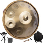 Handpan Drum for Beginners, 19 Inch D Minor Kurd 10 Notes - 432HZ Hand Drum Set,Professional Hand Pan,Handpan Instrument (Gold)