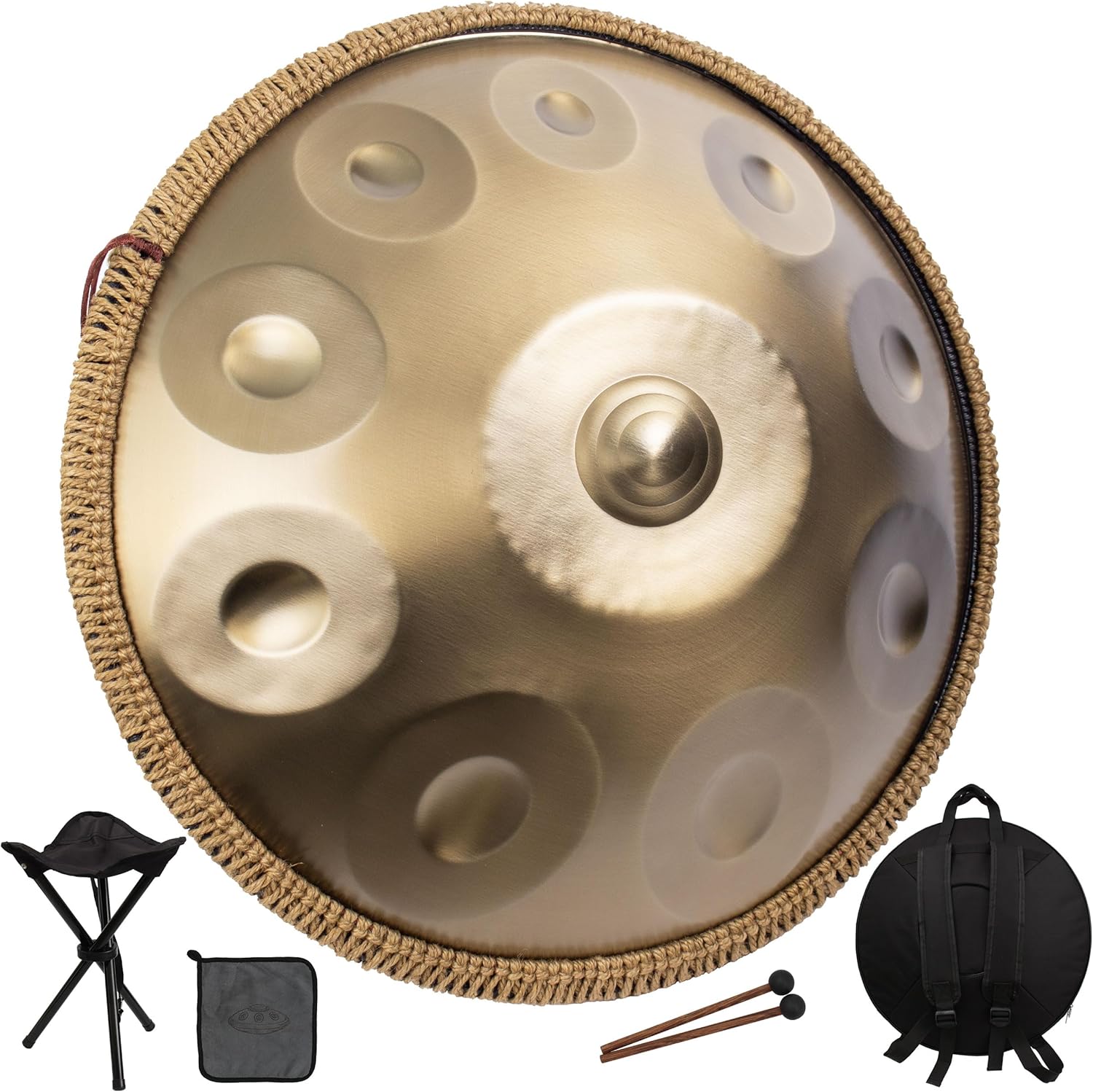 Handpan Drum for Beginners, 19 Inch D Minor Kurd 10 Notes - 432HZ Hand Drum Set,Professional Hand Pan,Handpan Instrument (Gold)