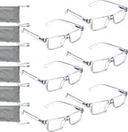 LUR READING GLASSES 6 Pack Spring Hinge Comfort Plastic Readers (Clear)