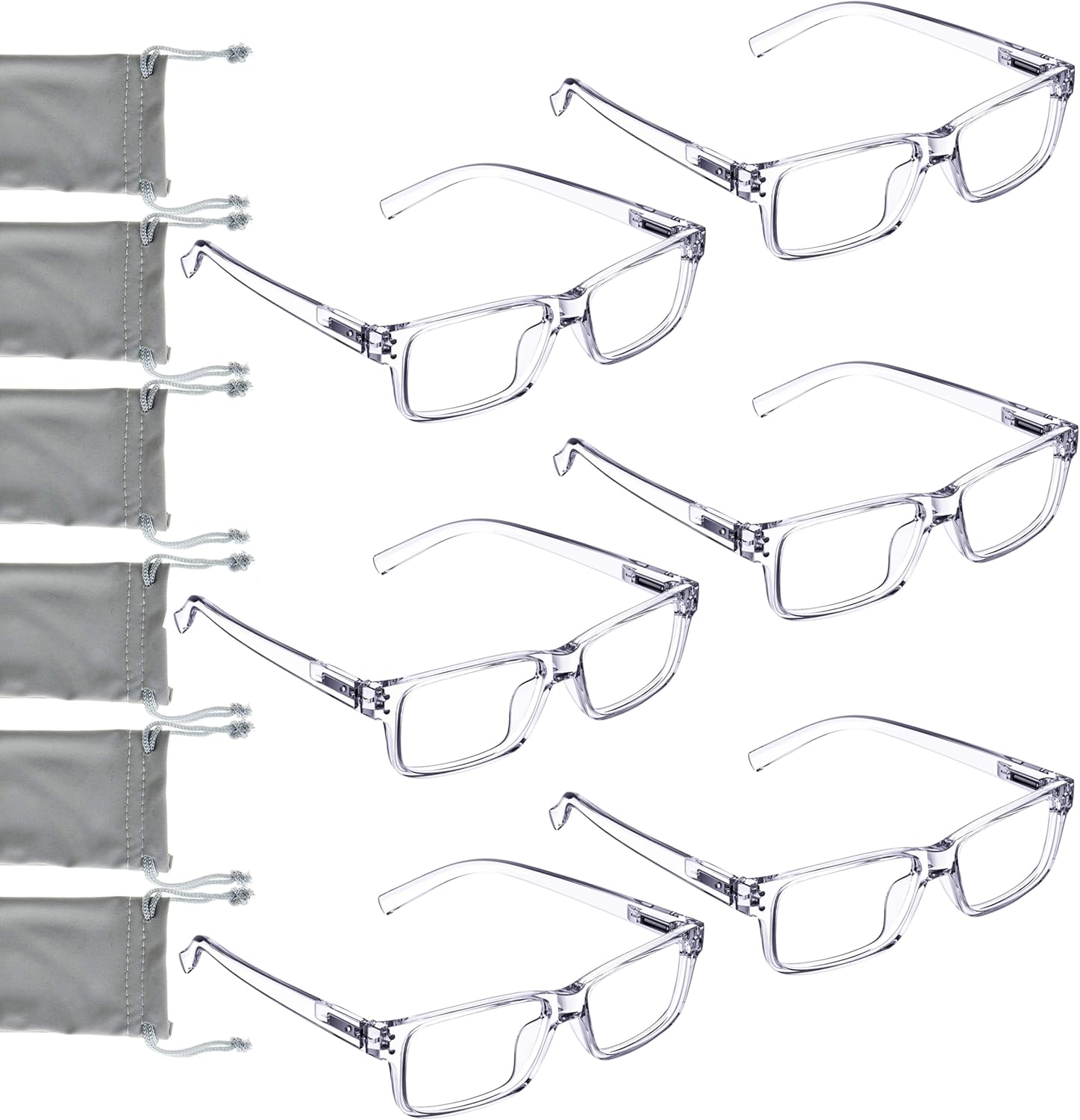 LUR READING GLASSES 6 Pack Spring Hinge Comfort Plastic Readers (Clear)