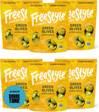 Freestyle Snacks Olive Snack Packs - As Seen on Shark Tank - Fresh Pitted Green Olives, Jumbo-Sized, Grown in Greece, All Natural, Non-GMO, Sugar-Free, Low Calorie - Lemon Garlic, 4oz (6 Pack)