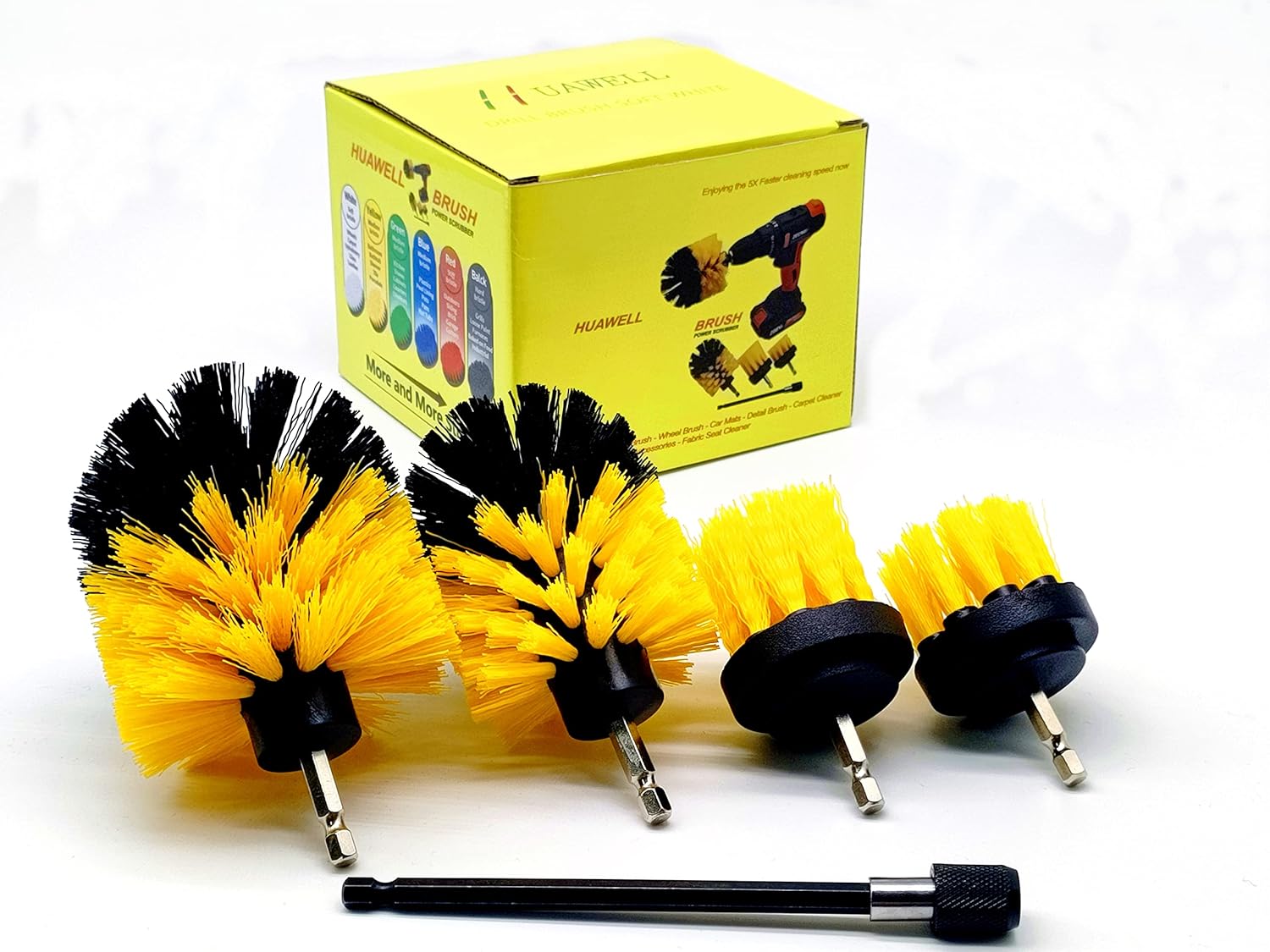 5 Pieces Different Size Cleaning Supplies Drill Brush Attachment Kit with 6 Inch Extender Power Scrubber/Toilet Brush/Bathroom Shower Cleaner/Grout Cleaner/Scrub Brush/Tub and Floor Scrubber