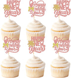 24 Pcs Happy New Year Cupcake Toppers Welcome 2026 Picks Fireworks Goblet Cupcake Toppers for Congratulations 2026 Happy New Year Eve Holiday Theme Holiday Party Decoration rose gold