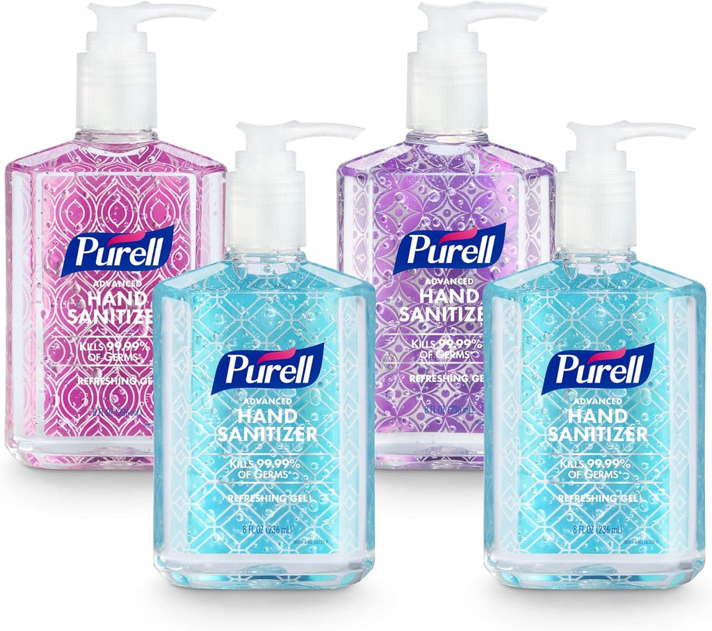 Purell Advanced Hand Sanitizer Refreshing Gel Design Series, Clean Scent,Clear, 8 Fl Oz Pump Bottle (Pack of 4), 9652-06-ECDECO