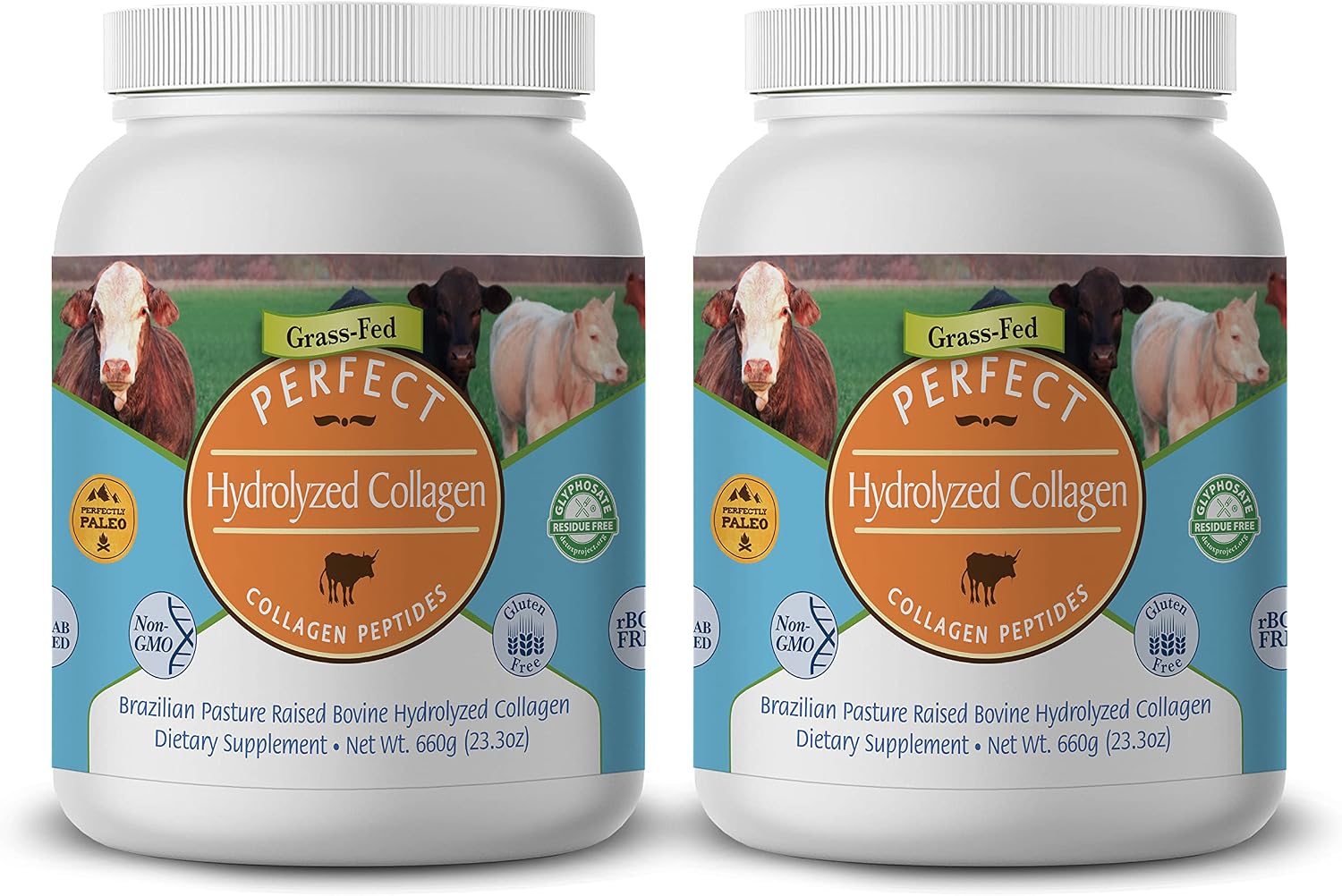 Perfect Supplements – Perfect Hydrolyzed Collagen Powder – 660g – All Natural Collagen - Brazilian Pasture Raised - Promotes Healthy Skin – 2 Pack