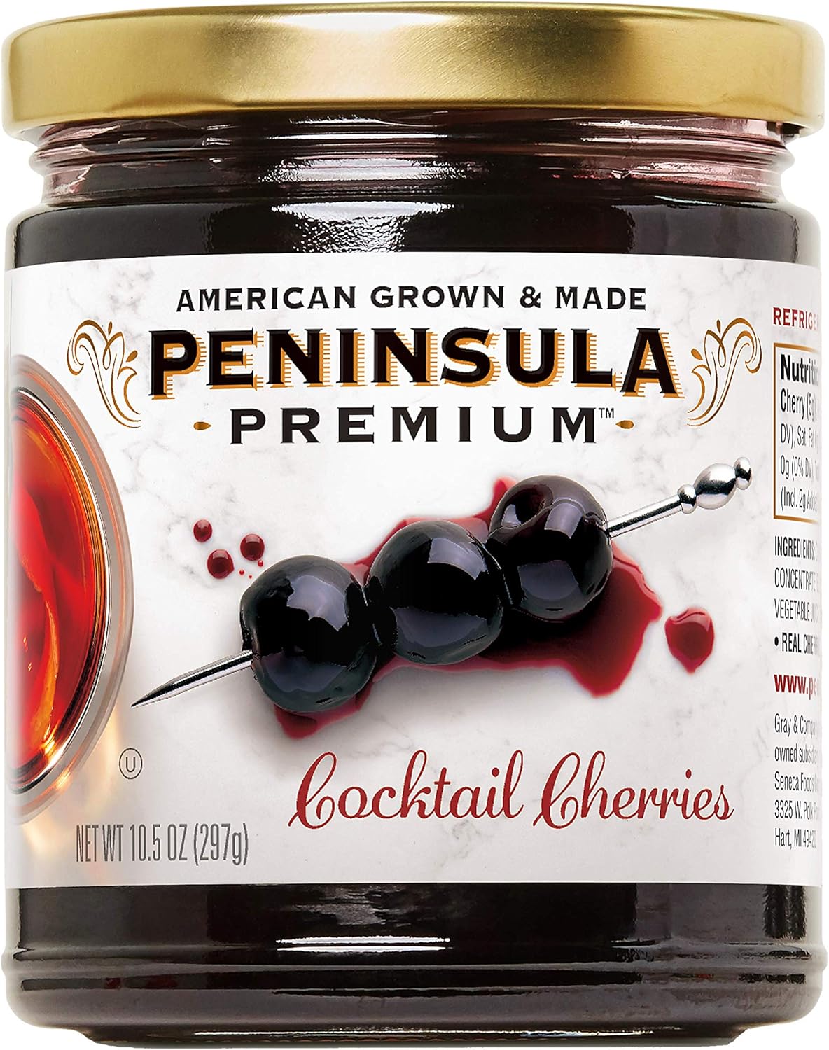 Peninsula Premium Cocktail Cherries | Award Winning | Deep Burgundy-Red | Silky Smooth, Rich Syrup | Luxe Fruit Forward, Sweet-Tart Flavor | Gourmet | American Grown & Made | 10.5 Ounce