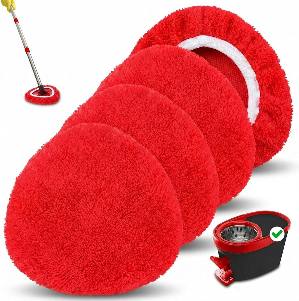 Baderke 4 Pack Microfiber Mop Heads Replacements Microfiber Spin Mop Replace Heads Reusable Refills Pads Duster Replace Washable Cleaning Cloths Scrubber Dust Refills for Floor Cleaning (Red)