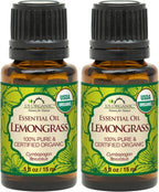 US Organic 100% Pure Lemongrass Essential Oil, USDA Certified Organic, Extracted by Steam Distillation Method, for Hair, Nail Polish Remover, Bees Attraction, and More. 15 ml, Value 2 Pack