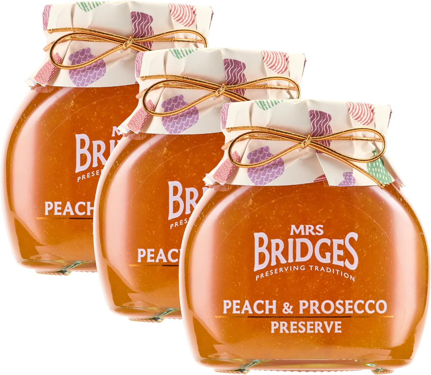 Mrs Bridges Peach & Prosecco Preserve, Made in Scotland, 12oz Jar (Pack of 3)