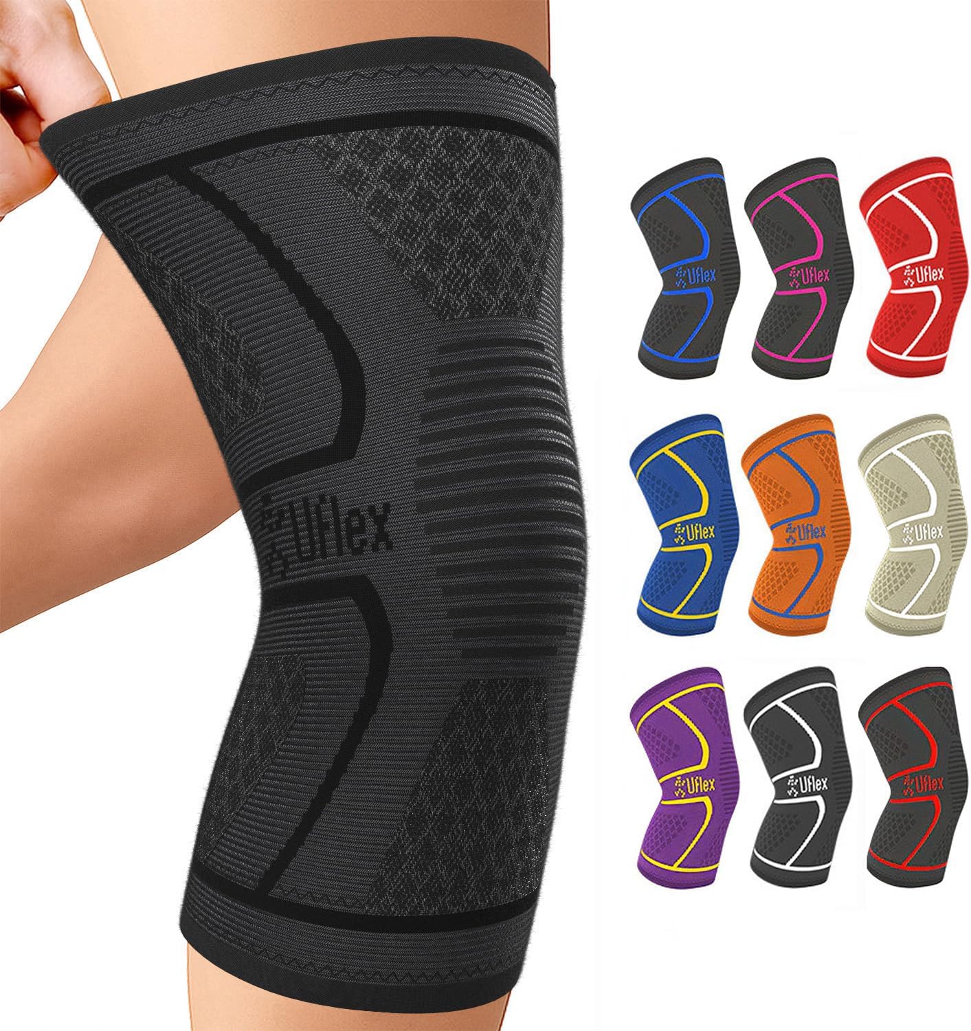 UFlex Athletics Compression Knee Brace for Women & Men Knee Sleeves Support for Sports, Running, Weightlifting, Arthritis, Meniscus Tear, ACL, Hiking, Recovery Support & Fitness