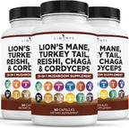 Liberty Lifestyle Lions Mane Mushroom Supplement with Turkey Tail Reishi Cordyceps Chaga with Marshmallow Root - 3-Pack
