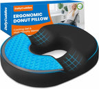Donut Pillow for Tailbone Pain, Hemorrhoids - Cooling Gel Memory Foam Chair Seat Cushion for Office, Home & Wheelchair, Ergonomic Chair Pad for Pregnancy, Sciatica, Coccyx (Large, Black)