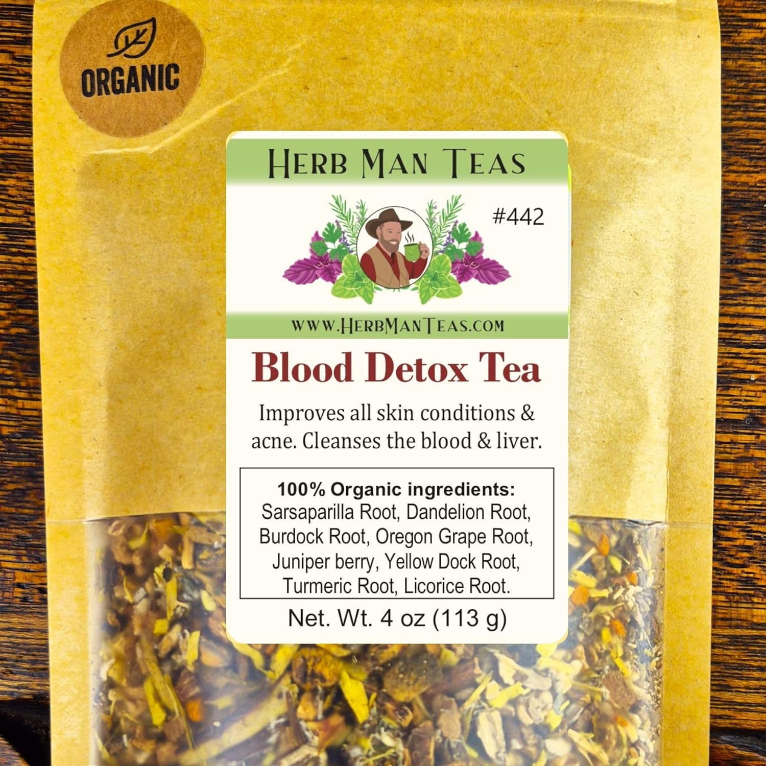 BLOOD DETOX TEA - cleanses the blood, supports liver function, and improves all skin conditions by master herbalist Khabir – 100% Organic, Non-GMO, no additives