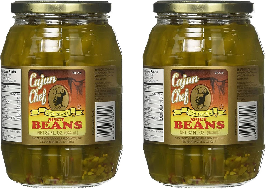 Cajun Chef Louisiana Spicy Green Beans - 32 oz (Pack of 2) - Bold Cajun Flavor - Perfect for Hors d'Ouevres, Cocktail Parties, as a Salad Garnish, Bloody Marys and More - Versatile and Delicious