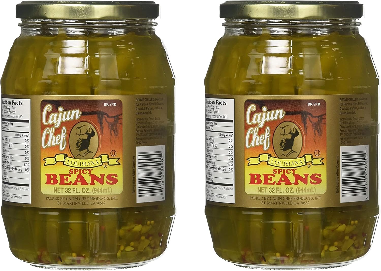 Cajun Chef Louisiana Spicy Green Beans - 32 oz (Pack of 2) - Bold Cajun Flavor - Perfect for Hors d'Ouevres, Cocktail Parties, as a Salad Garnish, Bloody Marys and More - Versatile and Delicious