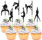 Gyufise 24Pcs Pole Dance Girl Cupcake Toppers Black Glitter Pole Dancing Cupcake Picks Bachelorette Bridal Shower Birthday Party Cake Decorations Supplies