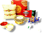 LOVENSPIRE Rakhi Gift Hamper for Brother 2PC Ganesha Rakhi with Candle Holder Ceramic Key Chain Roli Chawal Rakshabandhan Card Chocolates with Premium Brocade Gift Box - Bracelet for Bhai Bhabhi