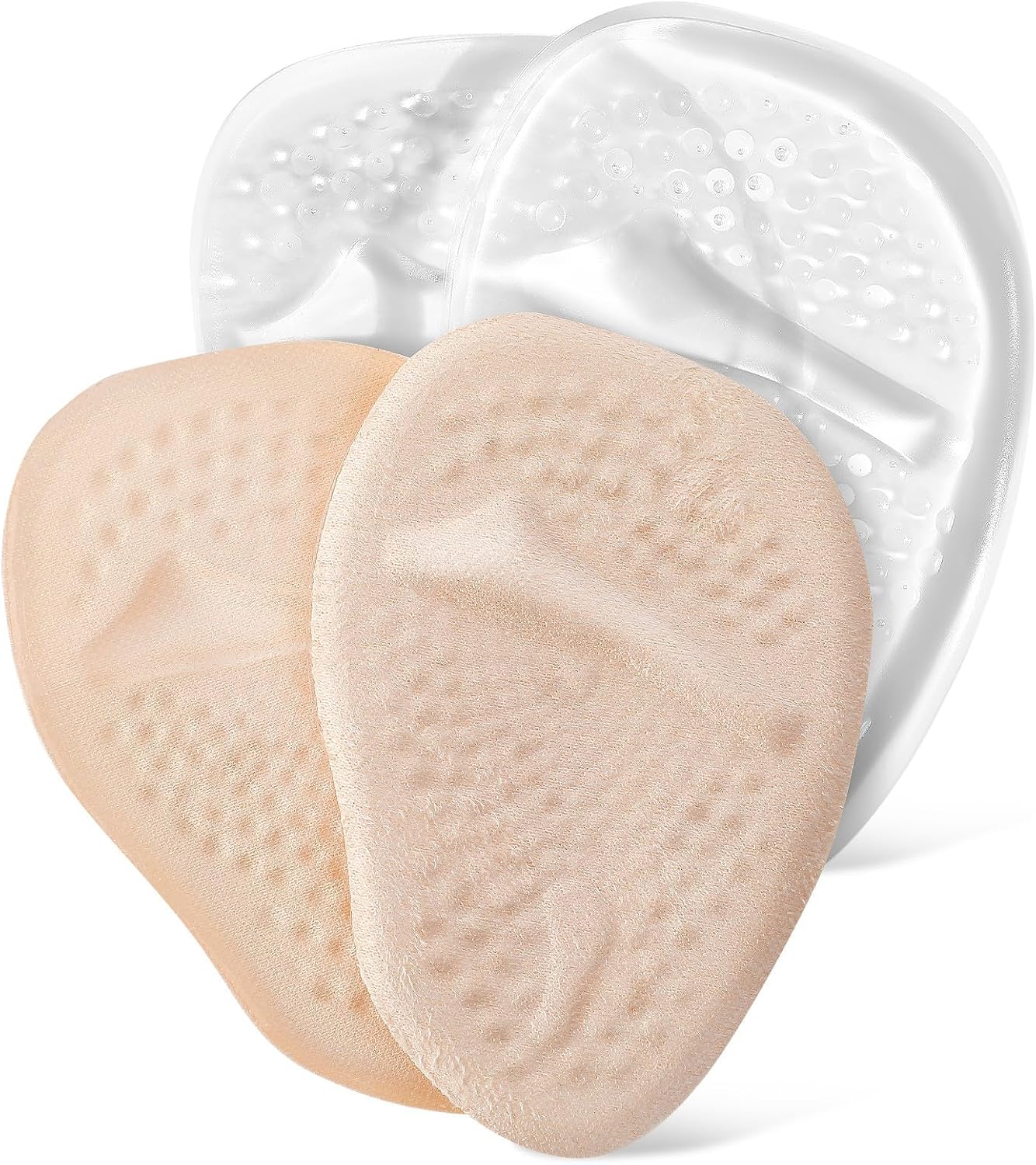 Ball of Foot Cushion Pads 2 Pairs Gel Forefoot Inserts Non-Slip Shoe Sole Protectors for High Heels and Sandals, Medium Size, and Elastic Fabric for Women’s Foot Comfort