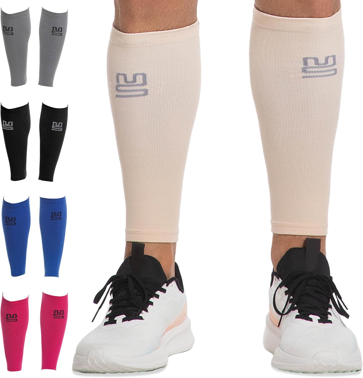 Modetro Sports Calf Compression Sleeves - Leg Sleeves for Men and Women - Shin Splint Relief Support Brace Running Flights