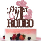 My 1st Rodeo Cake Topper, West Cowgirl 1st Birthday Cake Decor, Western Cowgirl First Birthday Baby Shower Party Decorations, Brown and Pink Glitter