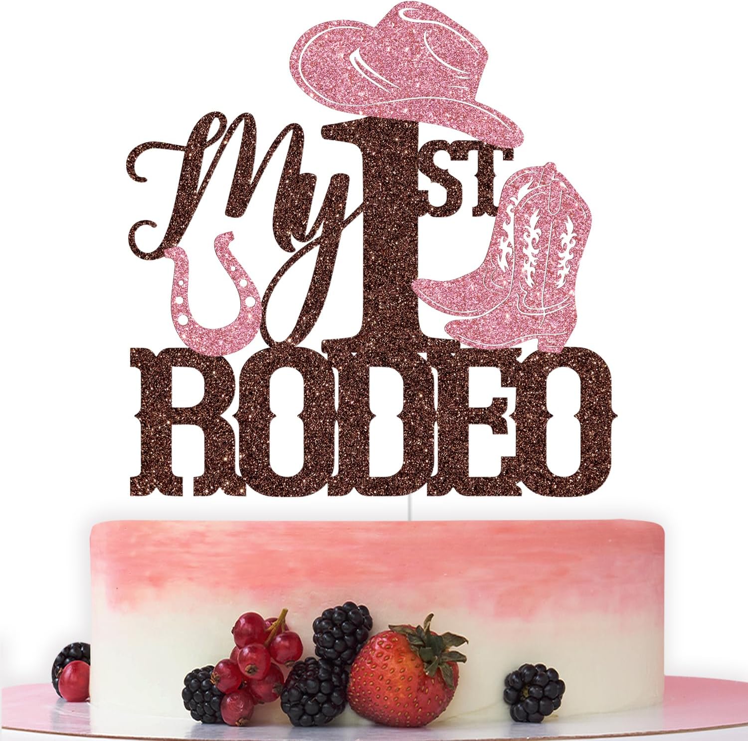 My 1st Rodeo Cake Topper, West Cowgirl 1st Birthday Cake Decor, Western Cowgirl First Birthday Baby Shower Party Decorations, Brown and Pink Glitter