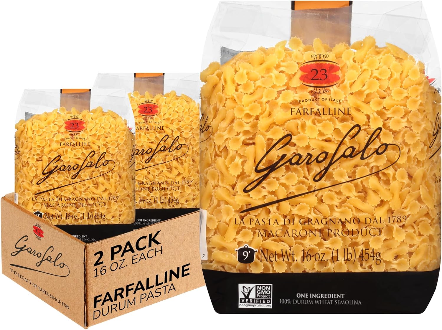 Garofalo - Premium Durum Wheat Semolina Farfalline Pasta, Italian Made, Bronze-Drawn, Al-Dente, One-Ingredient Pasta (2 pack)