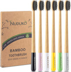 NUDUKO Biodegradable Charcoal Toothbrush Bamboo Toothbrushes - 6 Pack Eco-Friendly, Natural Wooden Tooth Brush, BPA Free Travel Size Organic Soft Bristle Toothbrushes for Adults, Cone Handle