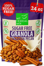 MyCerealMix Sugar Free Granola Cinnamon Pecan 24oz – Keto Diabetic Friendly Cereal, High Fiber, Gluten Free, Plant-Based, No Sugar Added, Monk Fruit, Healthy Breakfast, Non-GMO Oats