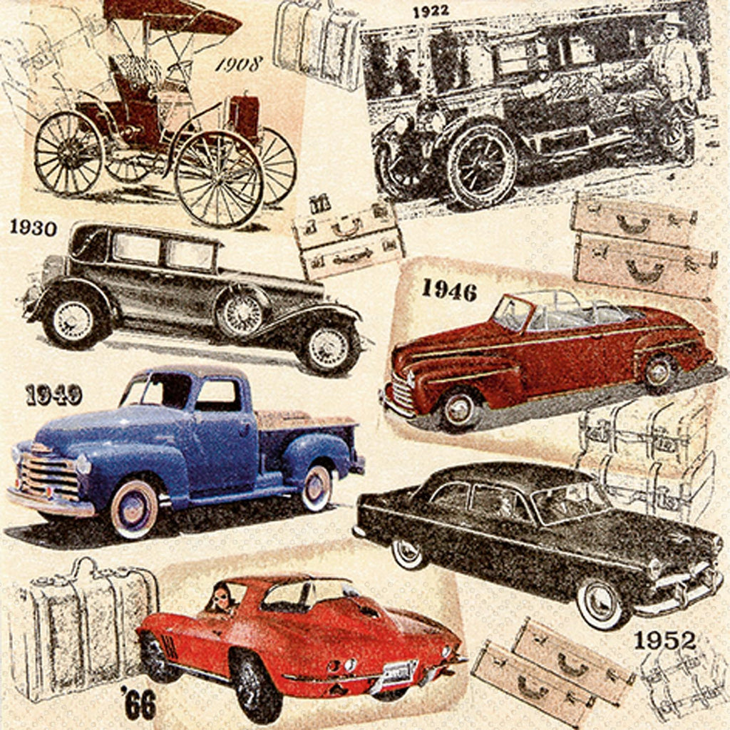 IHR Ideal Home Range Cocktail Napkins Disposable 3-Ply Paper Party Napkin Pack, 5" x 5", Classic Cars, 20-Count