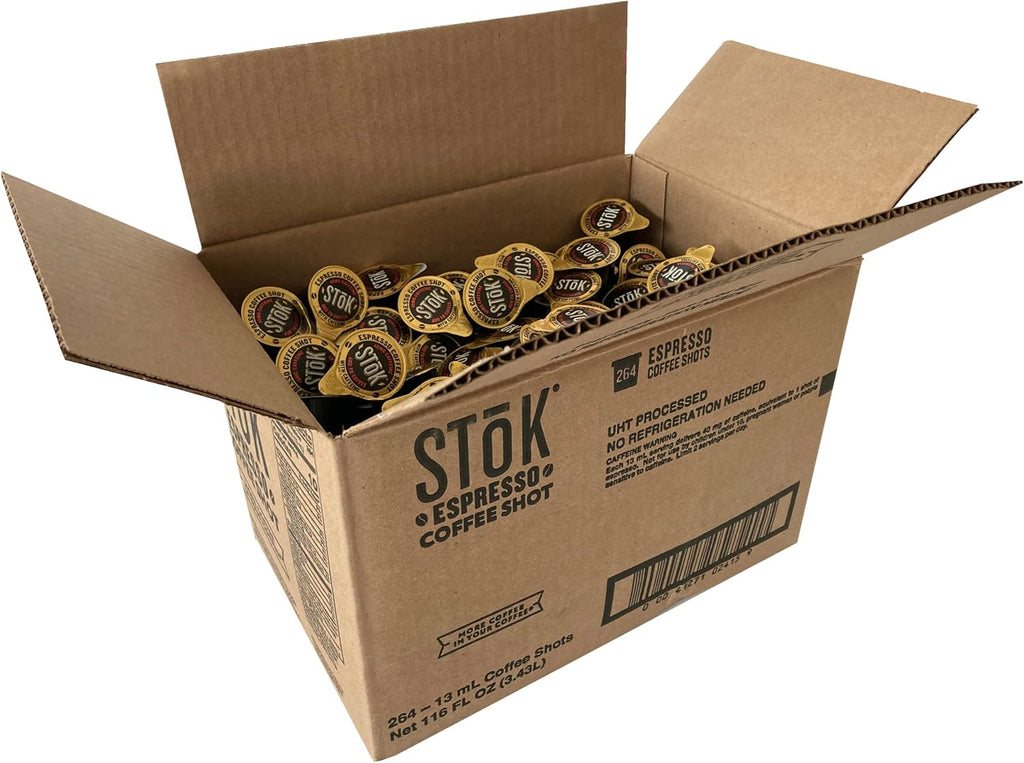 SToK Espresso Coffee Shots, Black, Unsweetened, Dark Roast Coffee, Ready to Drink, Use for Lattes, Americanos, 13 ML Pods, 264 Count