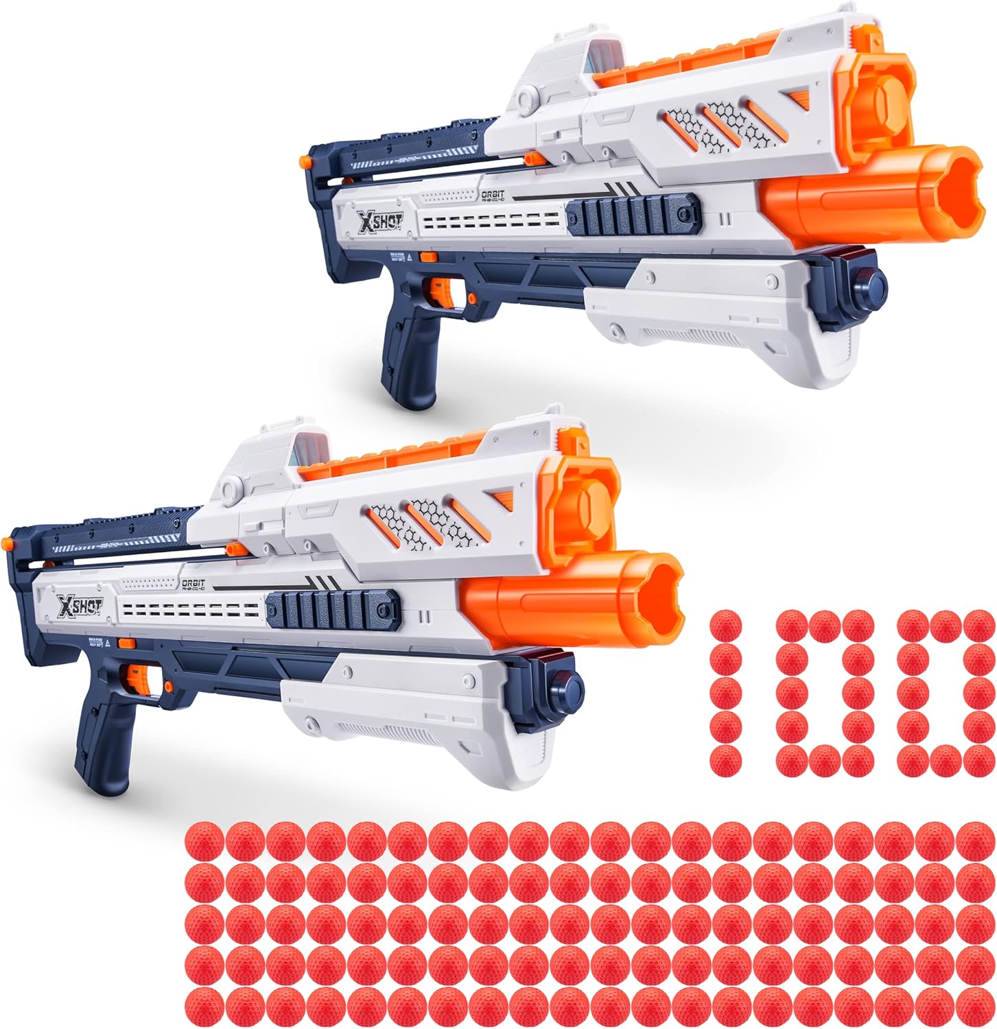 XSHOT Chaos Orbit Blaster (2 Pack + 100 Darts) by ZURU, XSHOT White Dart Ball Blaster, Toy Blaster, Easy Reload, Rapid Fire Power, Quick Fast Reload, Toys for Kids, Boys, Teens, Adults (White)