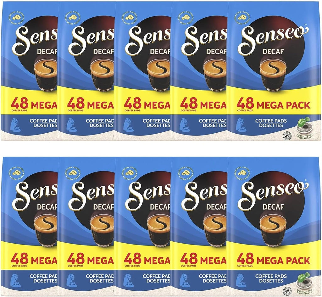 Senseo Decaf Coffee Pods – 480 Count (10 Packs) – Medium Roast with Smooth & Balanced Flavor and Rich Crema – Caffeine-Free Single-Serve Coffee Pads Compatible with Senseo & PeleCom Machines