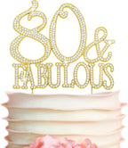 80 Cake Topper - Premium Gold Metal - 80 and Fabulous - 80th Birthday Party Sparkly Rhinestone Decoration Makes a Great Centerpiece - Now Protected in a Box