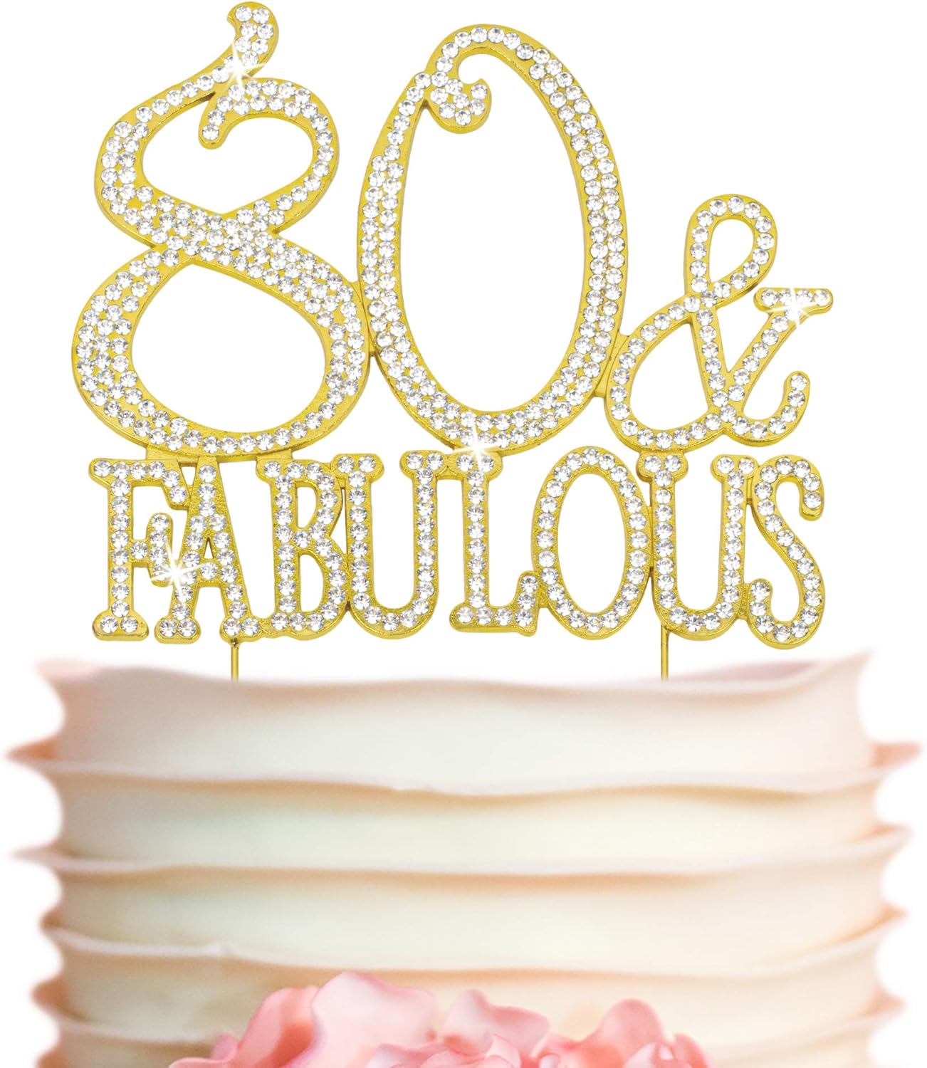 80 Cake Topper - Premium Gold Metal - 80 and Fabulous - 80th Birthday Party Sparkly Rhinestone Decoration Makes a Great Centerpiece - Now Protected in a Box