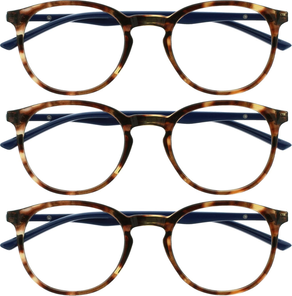 OPULIZE MET Blue Light Blocking Reading Glasses for Women Men, Slim Round Frame with Scratch Resistant and Spring Hinges, Computer Glasses with Anti-Reflective, Brown +2 (Pack of 3)