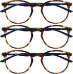 OPULIZE MET Blue Light Blocking Reading Glasses for Women Men, Slim Round Frame with Scratch Resistant and Spring Hinges, Computer Glasses with Anti-Reflective, Brown +2 (Pack of 3)