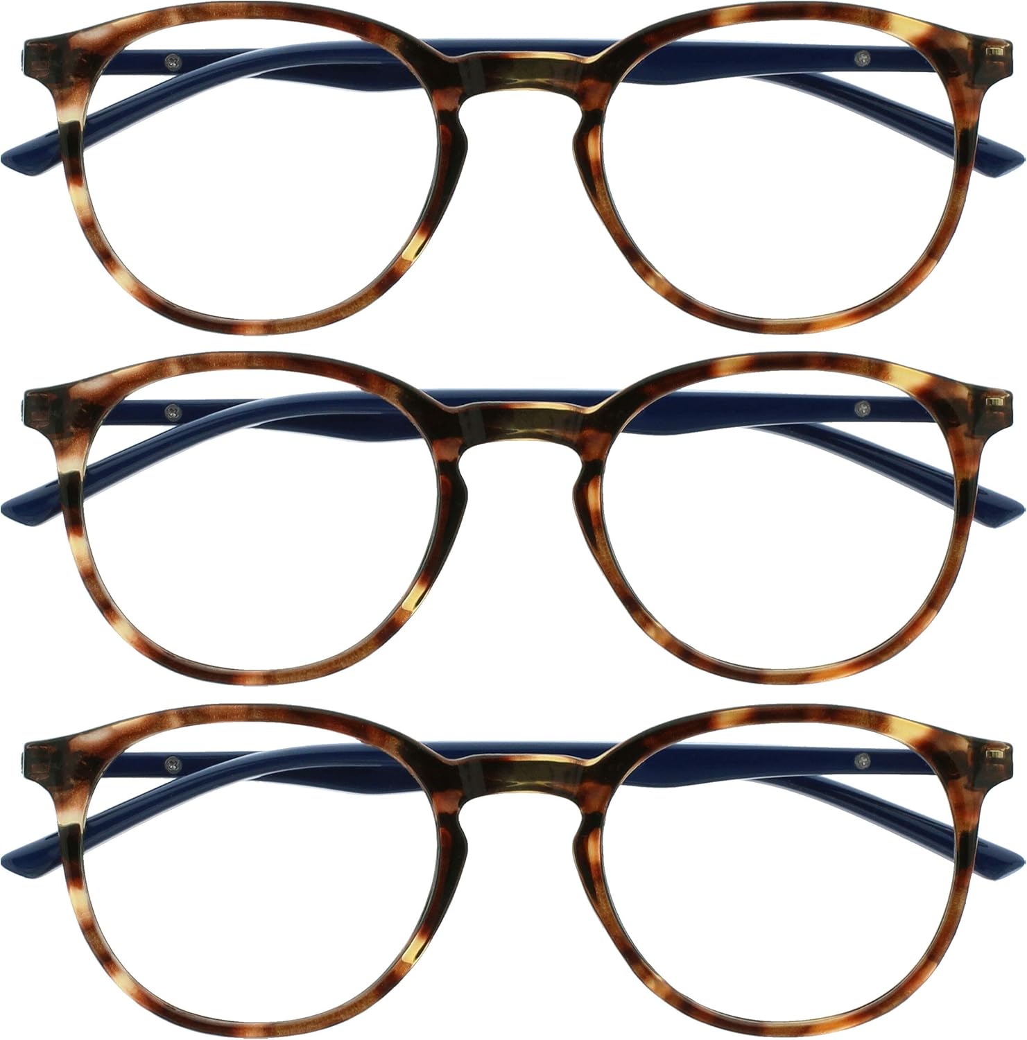 OPULIZE MET Blue Light Blocking Reading Glasses for Women Men, Slim Round Frame with Scratch Resistant and Spring Hinges, Computer Glasses with Anti-Reflective, Brown +2 (Pack of 3)