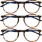 OPULIZE MET Blue Light Blocking Reading Glasses for Women Men, Slim Round Frame with Scratch Resistant and Spring Hinges, Computer Glasses with Anti-Reflective, Brown +0 (Pack of 3)